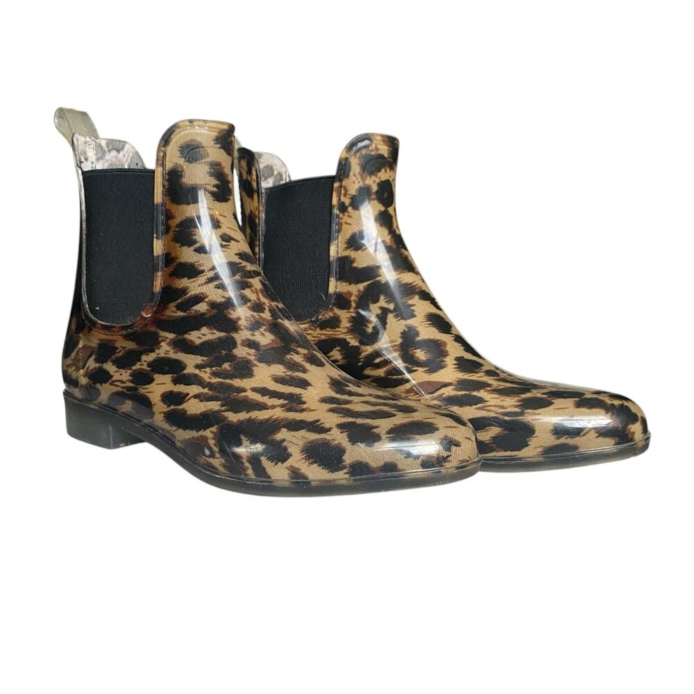 J. Crew women's chelsea cheetah casual fashion rain boots 1" heel size 7